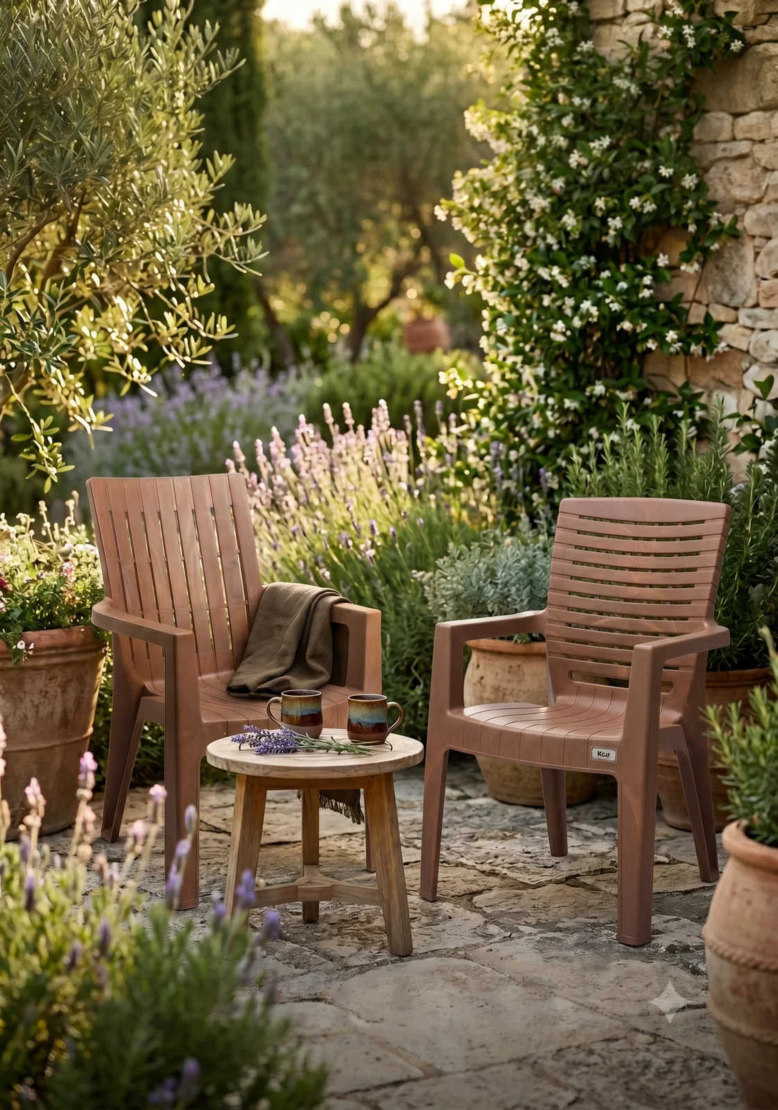 Inlay Living chairs in a garden setting